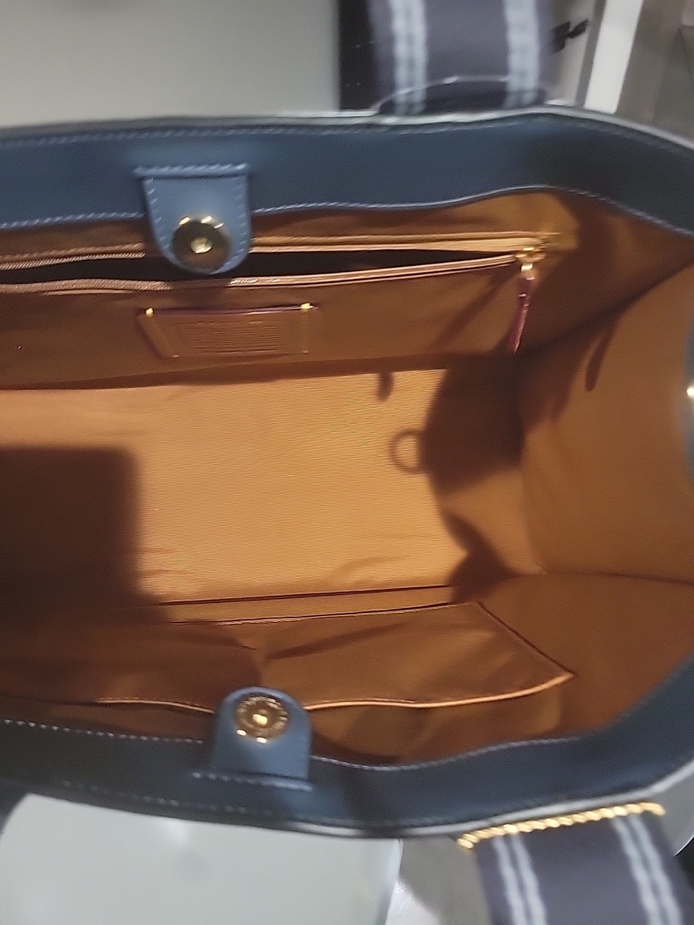 Coach Navy Logo Strap Leather Tote - Picture 14 of 16
